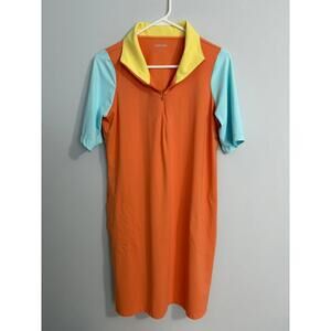 Lands End Swimsuit Cover Up Color Block Small UPF 50 Stretch Orange